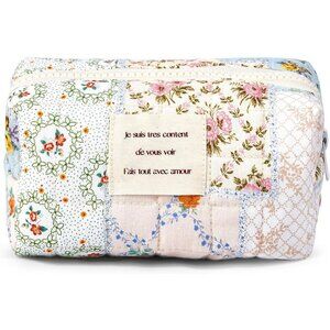 Makeup Bag Small Cotton Quilted Cosmetic Makeup Bag Organizer,